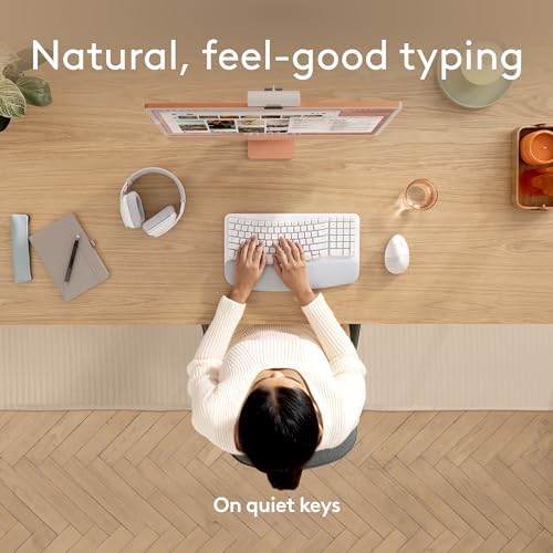 Logitech Wave Keys for Mac, Wireless Ergonomic Keyboard with Cushioned Palm Rest, Comfortable Natural Typing, Bluetooth Keyboard, Easy-Switch - Off White (Renewed)