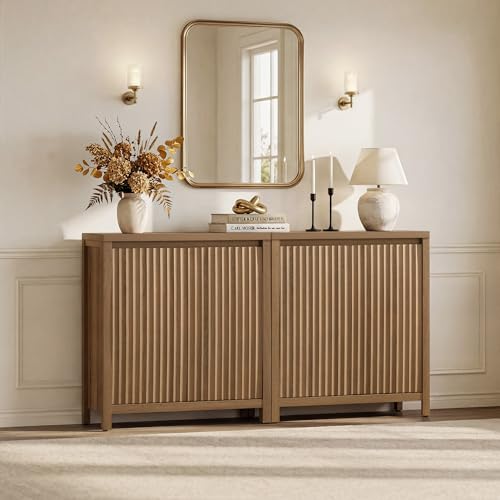 Sideboard Buffet Cabinet with Storage, Fluted Credenza Buffet Table