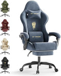 Huracan Ergonomic Gaming Chair with Massage Lumbar Cushion, High‑Back Reclining Velvet Fabric Chair with Footrest for Home Use, Adjustable Racing‑Style Gamer Chair for Work and Streaming, Grey