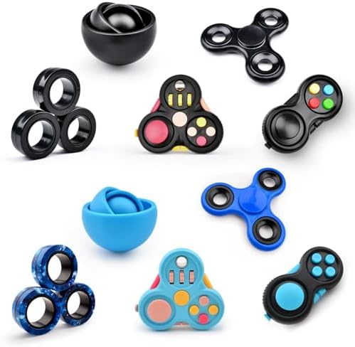 Yrissmiss Fidget Toys Adults Pack 10Pcs,Fidget Spinner with Magnetic Rings Gyro,Fidget Controller Autism Sensory Toys,ADHD Stress Anxiety Desk Fidgets,Easter Basket Stuffers for Kids Teen Boys(BB)
