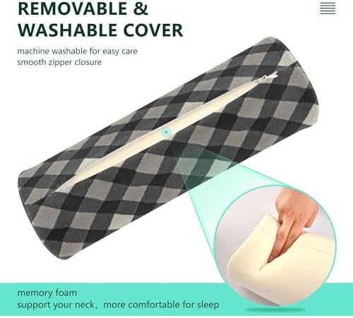 Round Bolster Pillow Small Neck Roll Pillow Long Round Pillow Cylinder Pillows for Sleeping Cervical Pillow Covers with Zipper Argyle Plaid Dimgray
