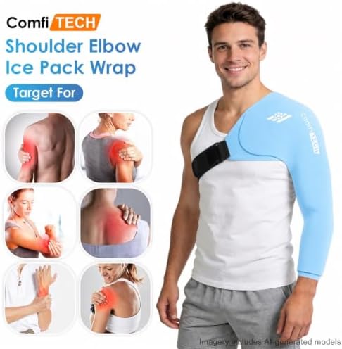 ComfiTECH Shoulder Arm Ice Pack Wrap for Pitcher & Recovery, Blue, L