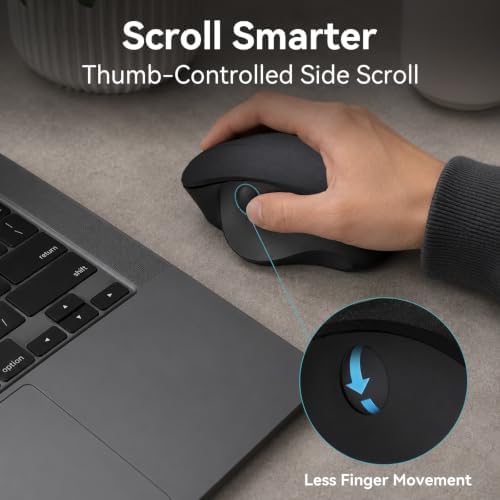 Wireless Ergonomic Mouse, Thumb Side Scroll, Quiet Click