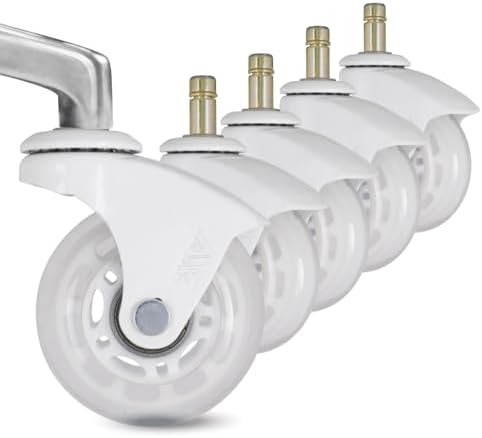 AXL 10mm Stem, IKEA Office Chair Wheels, 2.5 Inch Rollerblade Casters with Gap-Free Bracket for Safe Barefoot Rolling, Quiet & Floor-Safe, (IKEA 10mm) (White/Clear, 2.5 inch White)