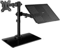 VIVO Free Standing Single Computer Monitor and Laptop Combo Desk Stand with Sleek Glass Base, Fits up to 32 inch Monitors and 17 inch Laptops, Black, STAND-V002FGL