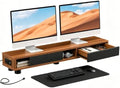 Artswish Dual Monitor Stand with Power Outlet, 42" Walnut Monitor Riser