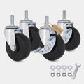 AXL 3 Inch Caster Wheels Set of 4, Heavy Duty 3/8"-16 x 1 Threaded Stem Swivel Casters with Brakes, Quiet PVC Replacement for Clothing Garment Rack, Whiteboard, Wire Shelving & Garment Racks