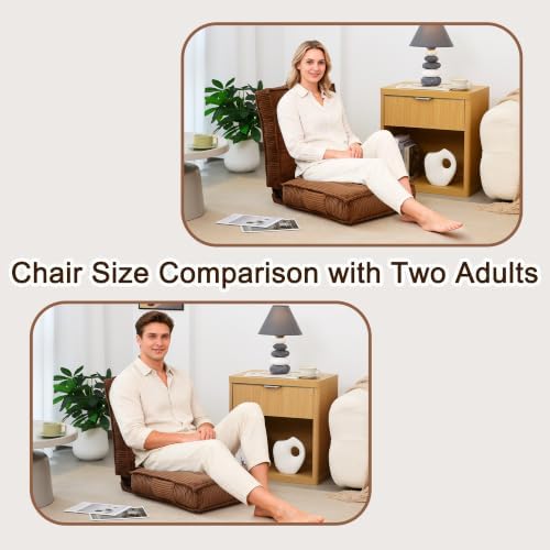 Folding Floor Tatami Chair with Back Support, 6-Position Adjustable, Coffee