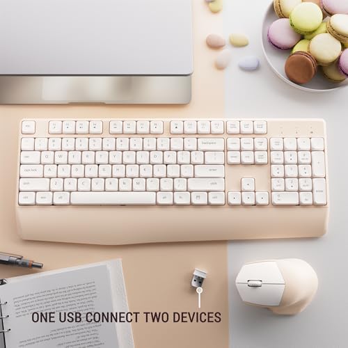 MPTOG Ergonomic Wireless Keyboard and Mouse Combo, Khaki White