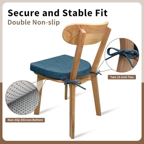 Chair Cushions for Dining Chairs 6 Pack 35D High-Density Foam Seat Cushions for Kitchen Chairs with Ties Non Slip and Removable Cover Chair Pads 16.5" x 16.5" x 2" (Lake Blue)