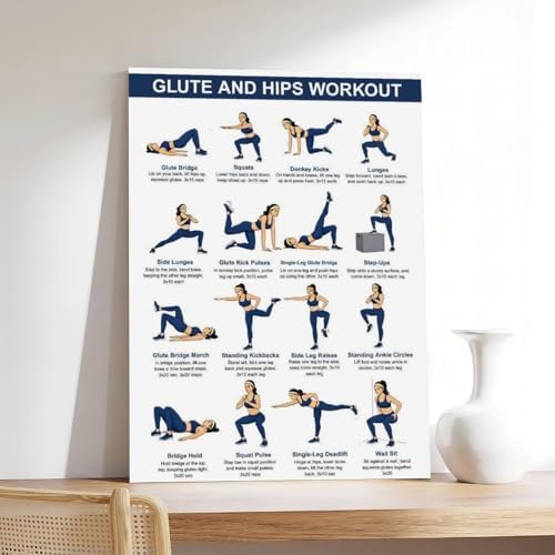 Glute And Hips Workout for Women Lower Body Exercise Chart Leg And Glute Home Gym Fitness Canvas Poster Bedroom Decor Room Decor Frame 12x18inch