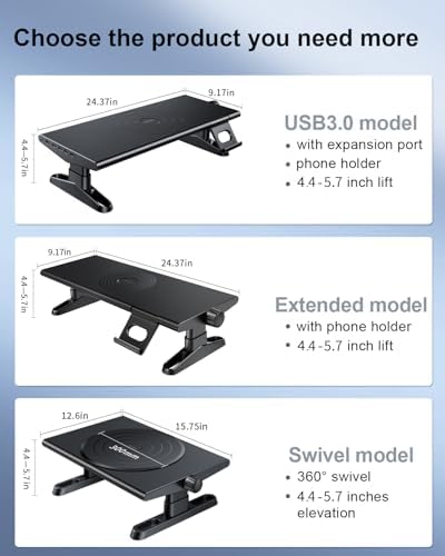 Computer Monitor Stand Riser for Desk with Usb Hub Charging,30W/5Gbps Usb C Docking Station with Power,4.4-5.7''Freely Height Adjustable with Phone Stand,Monitor Stands Riser for PC,Laptop,Printer,TV