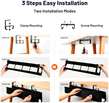 Under Desk Cable Management Tray 36" No Drill Cord Organizer 70lbs Metal