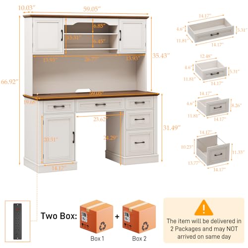 Executive Desk with 5 Drawers, White