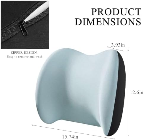 Car Lumbar Support Cushion, Ergonomic Memory Foam Car Back Support w/Removable Cover, Universal Breathable Lumbar Cushion Back Support Pillow with Adjusatble Strap (Sky Blue)