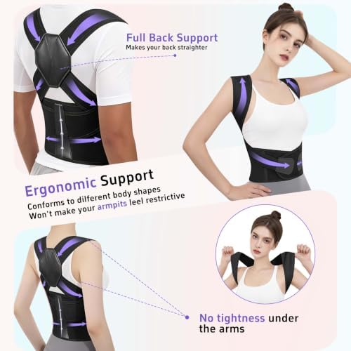 Posture Corrector for Women and Men Back Brace Upper Back Support Adjustable Breathable Shoulder Straightener (Black, Medium)