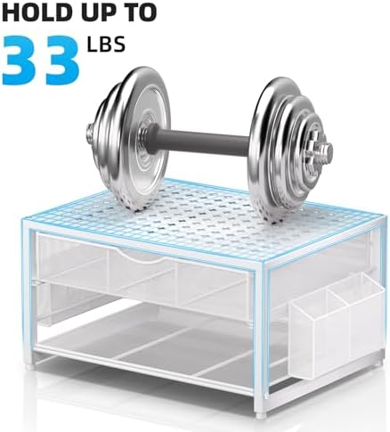 Marbrasse Metal Printer Stand for Desk with Storage Drawer and 2 Pen Holders, 2-Tier Desktop Organizer Printer Table for Home Office, Multi-Purpose Desk Organizer for Fax Machine Scanner Files(White)