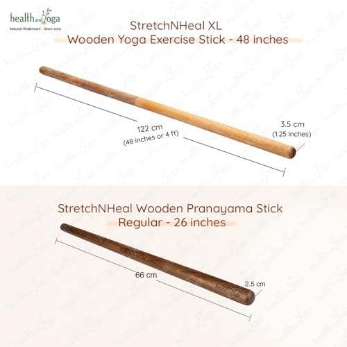 HealthAndYoga™ StretchNHeal Collapsible Multi-Use Wooden Yoga Stick - Regular and XL - Portable Posture Corrector Pole, Stretch Mobility Stick, Physical Workout Exercise Dowel