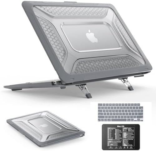 SEYMAC stock Case for MacBook Air 15 inch, Shock-Absorbing Protection with Folding Stand &Mouse Pad Case for MacBook Air 15 inch, Gray