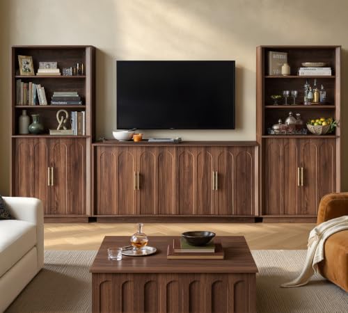 71" Tall Bookcase, 3-Tier Bookshelf with Storage, Walnut