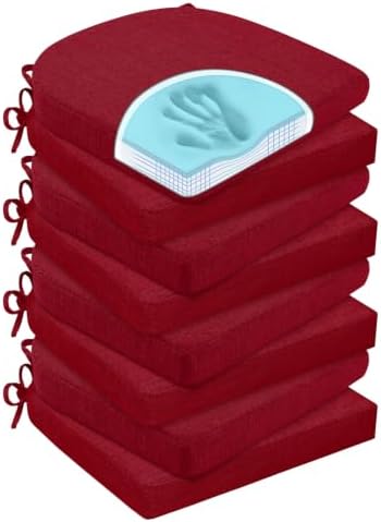 Chair Cushions for Dining Chairs, Non Slip Chair Pads with Ties and Washable Covers, Memory Foam Kitchen Chair Cushions Set of 8, 16"X16"X2.5", Red