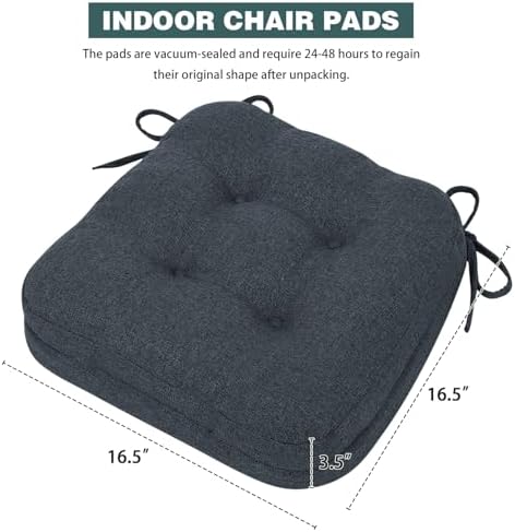 baibu 2-Layer Dining Chair Cushions, 2 Pack, 16.5 x 16.5 x 3.5 in,Navy Blue