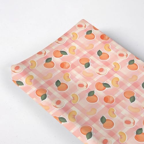 Summer Peaches Leaves Checkered Pattern Baby Changing Pad Cover, Unisex Fruits Nursery Diaper Changing Table Pad Mat Sheet for Boys Girls-16x32