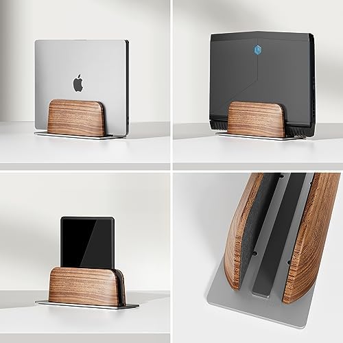 UPERGO Vertical Laptop Stand, Minimalist Wood Holder for MacBook, Walnut