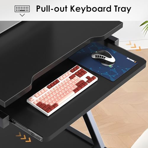 sogesfurniture Mobile Computer Desk with Pull-Out Keyboard Tray & Wheels