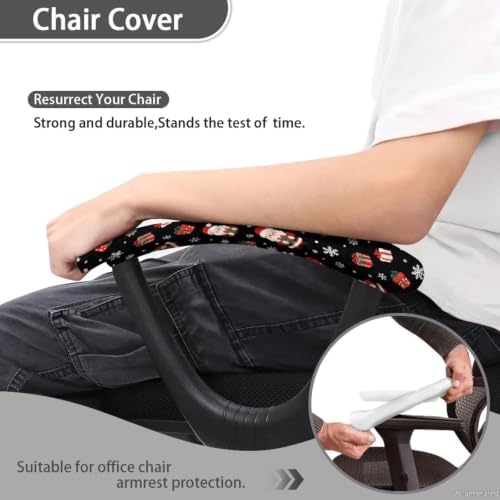 Santa Claus Print Office Chair Arm Rest Cover Set of 2 Santa Claus Snowflake Printed A Gaming Chair Armrest Covers with Elastic Edge, Dust-Proof Washable Christmas Decorative Accessories