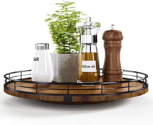 AMH 13-Inch Farmhouse Oak Lazy Susan Organizer, Walnut Finish