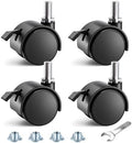 2 Inch Furniture Stem Casters Set of 4, Threaded Stem Diameter 5/16" Plastic Locking Caster Wheels, Black Swivel Small Castors with T-Nuts, for Table, Cabinet, Storage Rack