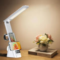 IHAO 6in1 Multifunctional Foldable LED Table Lamp with Wireless Charger Digital Alarm Clock Eye-Care Lighting 3 Color Modes 15W Qi Charger for Phone/Headphones, iWatch Charger Compatible-N61 White