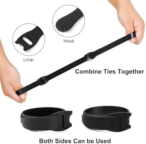 OneLeaf Cable Ties Reusable, 8 Inch Black Cord Management Straps