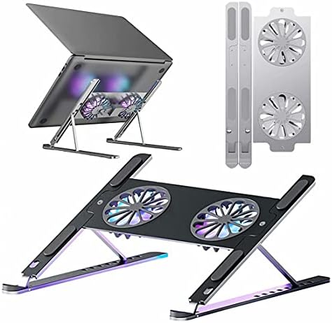 Vented Computer Stand for Laptop, Laptop Stand for Desk Adjustable Height with Fan 8-Angle Adjustable Laptop Stand for Desk Premium Aluminium Alloy Material Suitable for All Laptop