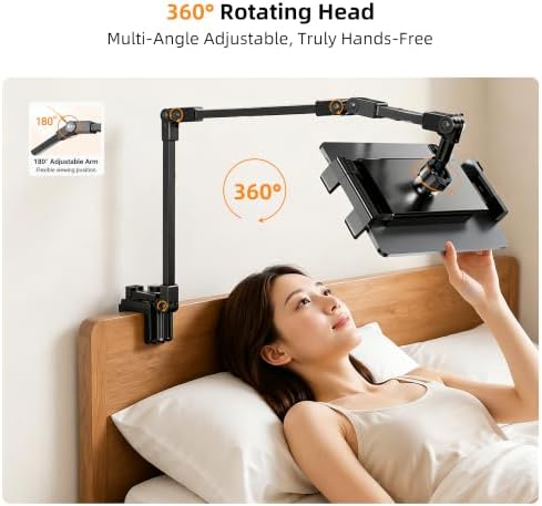 Portable Monitor Stand for 6-17.3 Inch Screens, Adjustable Foldable Monitor Arm Mount for Desk, Carbon Steel Portable Monitor Holder, 360° Rotatable Desktop Stand for Monitors, Tablets & Gaming
