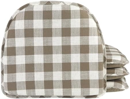 Klear Vu The Gripper Non-Slip Linen Check Dining Kitchen Chair Pads, 15" x 16" x 2", Set of 4, Liza Check Taupe