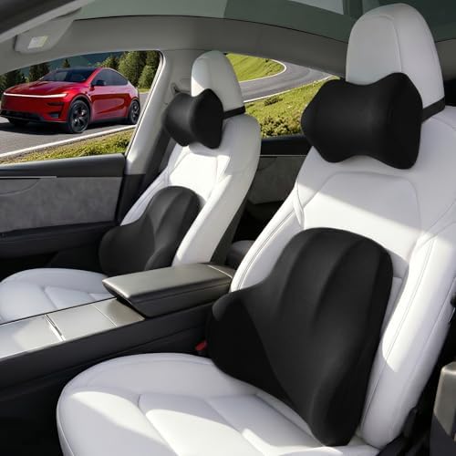 Car Pillow for Tesla Model Y,Car Neck Pillow,Lumbar Support Pillow for Car,Memory Foam Pillow,Ergonomic Pillow,Adjustable and Washable,Car Essentials for Long Trips,Car Accessories,Ice Silk,1 Set
