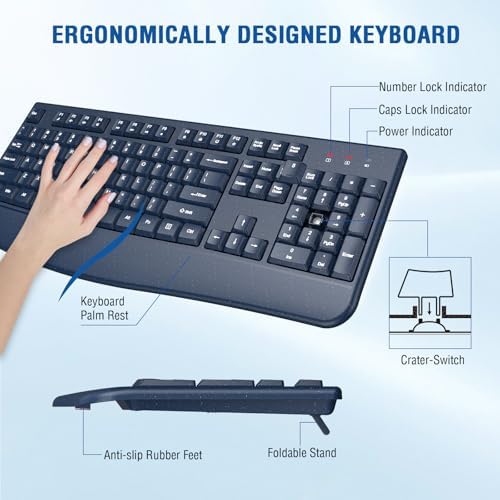 EDJO Wireless Keyboard and Mouse Combo, USB Plug & Play (Galaxy Blue)