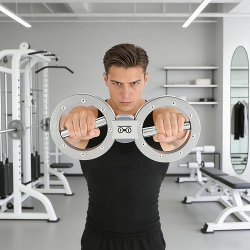 Adjustable Arm Trainer, Upper Body Strength Machine with 5 Resistance Levels, Portable Arm Exerciser of Carbon Steel for Home Gym Office & Travel, Chrome Plated 360° Rotation, 14.57*6.3 Inch