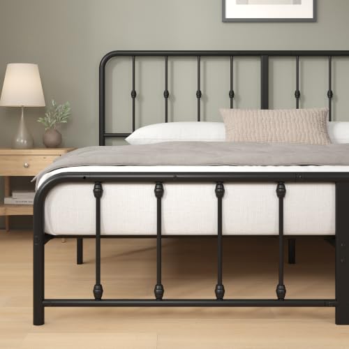 Leonardo Metal Platform Bed Frame, Victorian Spindle Headboard, King