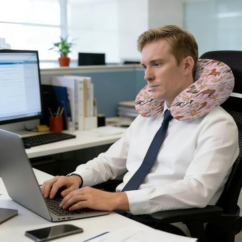 Travel Pillows U Shape Memory Foam Pink Flower Horse Plane Neck Pillows Head Support Comfort Portable Floral Animal Headrest Neck Pillow for Airplane Car Office Home Chair Sleeping Napping Rest