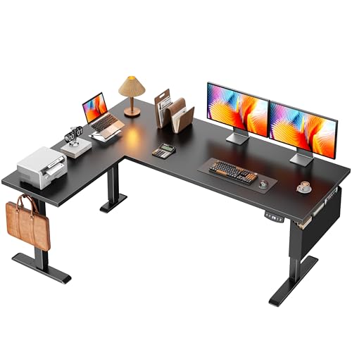 63" L Shaped Standing Desk Height Adjustable Memory Presets Black