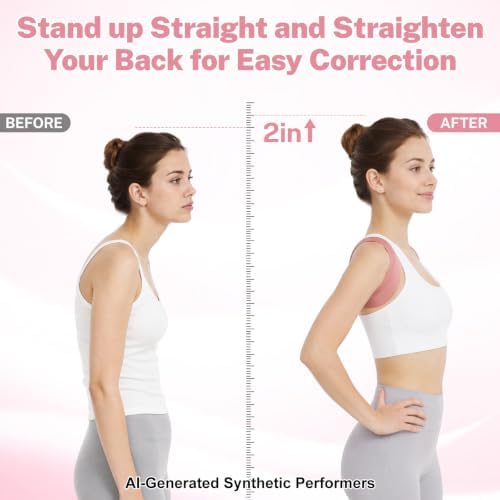Posture Corrector for Women and Men, Adjustable Back Brace with Figure-8 Shoulder Straps, Breathable Upper Back Support Trainer for Desk & Daily Wear, Invisible Under Clothes(PINK,M)