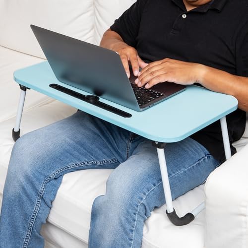 Mind Reader Lap Desk Laptop Stand, Bed Tray, Folding Legs, Couch Table, Portable, MDF, 23.25" L x 13.75" W x 10.5" H, Blue
