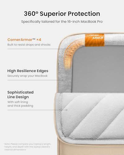 tomtoc 360° Protective Laptop Sleeve for 16-inch New MacBook Pro M5 Pro/Max