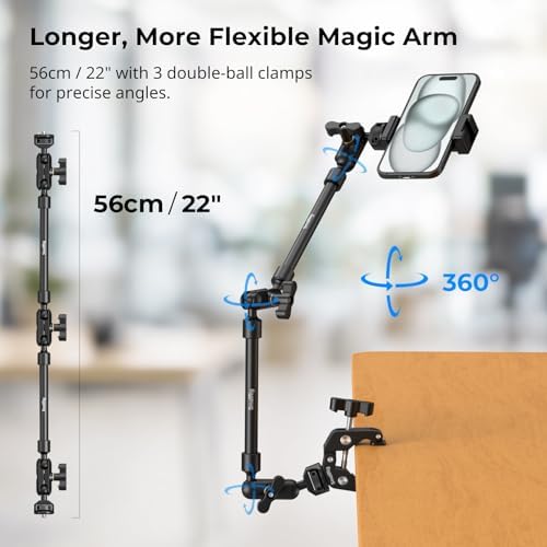 SMALLRIG 22" Magic Arm Clamp, Overhead Phone Mount Holder Stand, Camera Arm