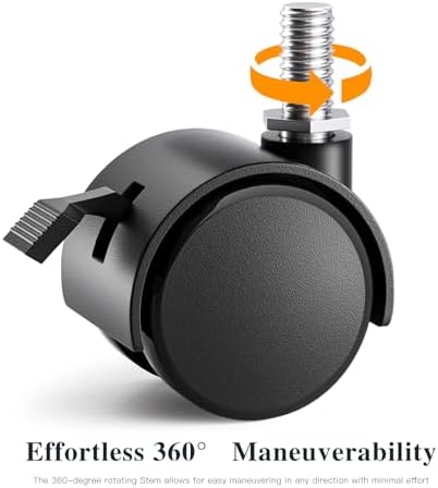 Stem Casters, 1.5 Inch Furniture Casters Set of 4, Threaded Stem Diameter 5/16" Plastic Locking Caster Wheels, Black Swivel Small Castors with T-Nuts, for Table, Cabinet, Storage Rack