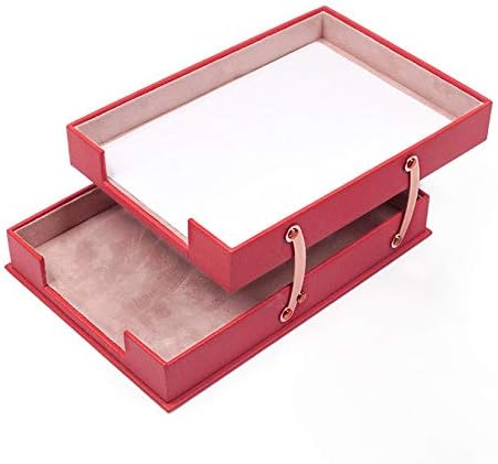 MOOGCO Bonded Set Luxury Leather Desk Pad & Desk Organization Essentials Desk Organizer Leather Desk Organizer (Red)