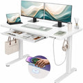 Claiks 55" White Electric Glass Standing Desk Wireless Charging & Drawers
